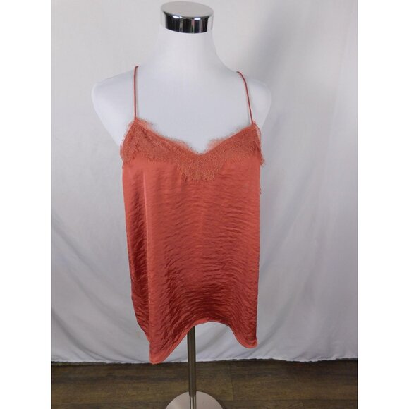 Nine West Camisole Top Womens Large Rust Satin Lace Trim Silky Adjustable Straps - Picture 1 of 12